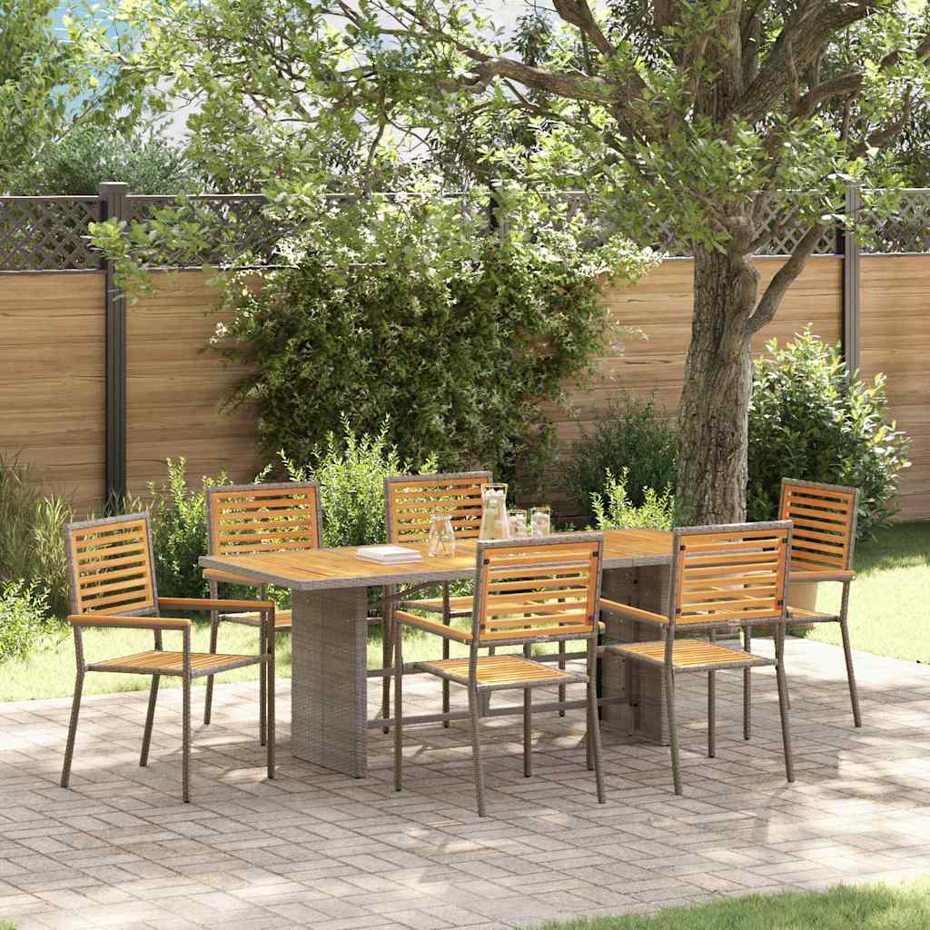 7-teiliges Garten Essset Grau Poly Rattan Akazie