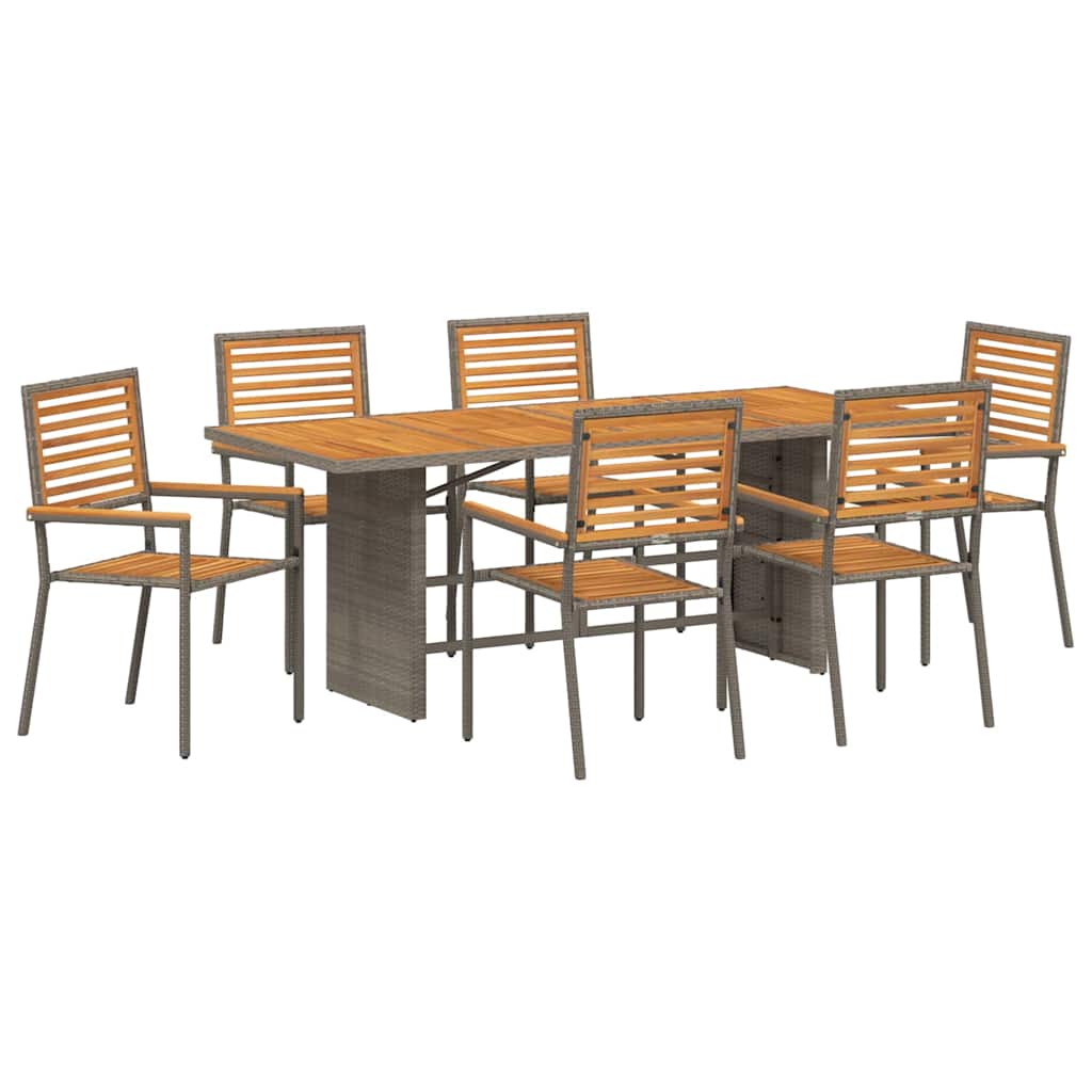 7-teiliges Garten Essset Grau Poly Rattan Akazie