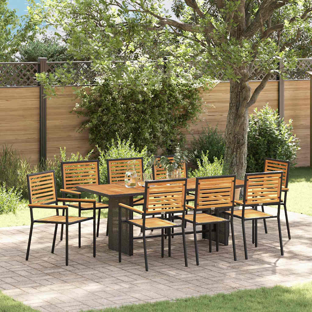 9-teiliges Garten Essset Schwarz Poly Rattan Akazie