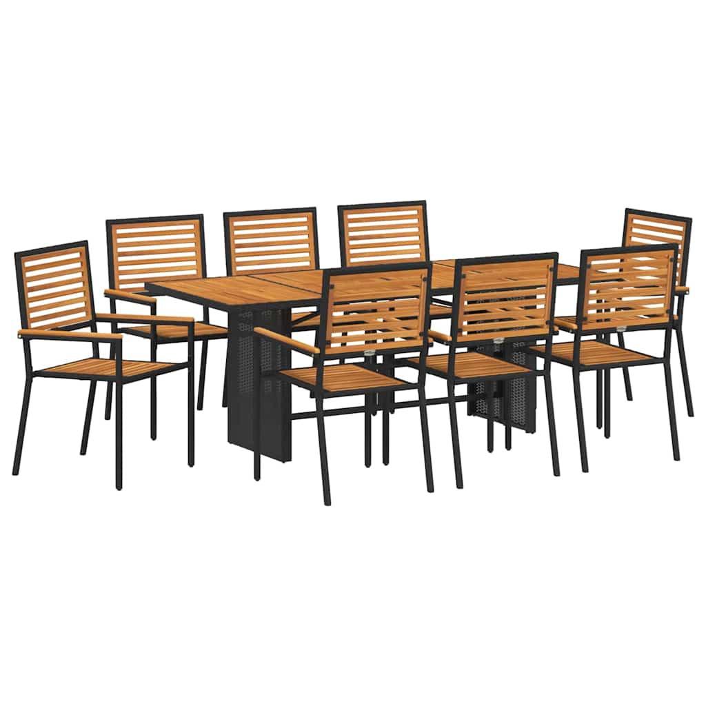 9-teiliges Garten Essset Schwarz Poly Rattan Akazie