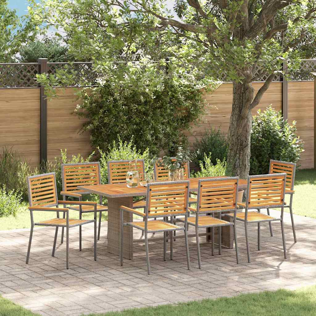 9-teilige Garten Essgruppe Graues Poly-Rattan Akazie