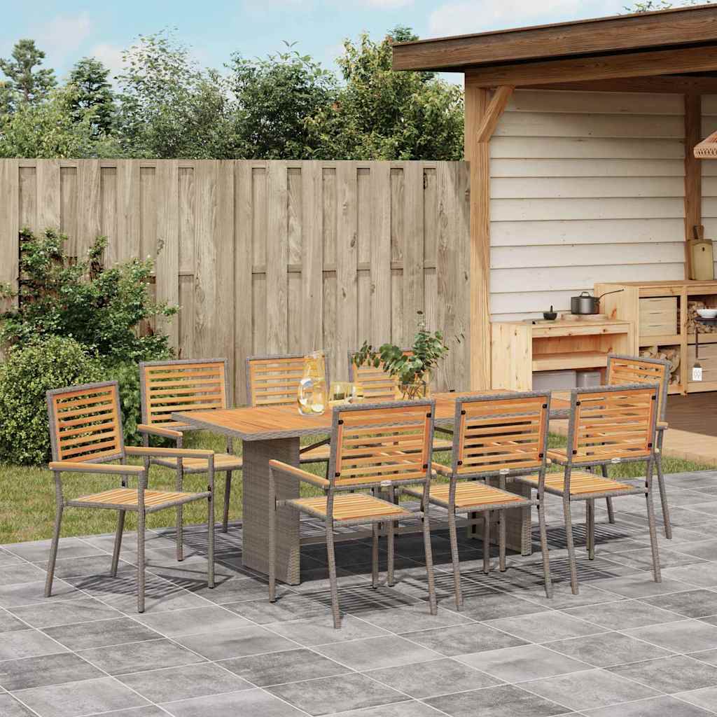 9-teilige Garten Essgruppe Graues Poly-Rattan Akazie