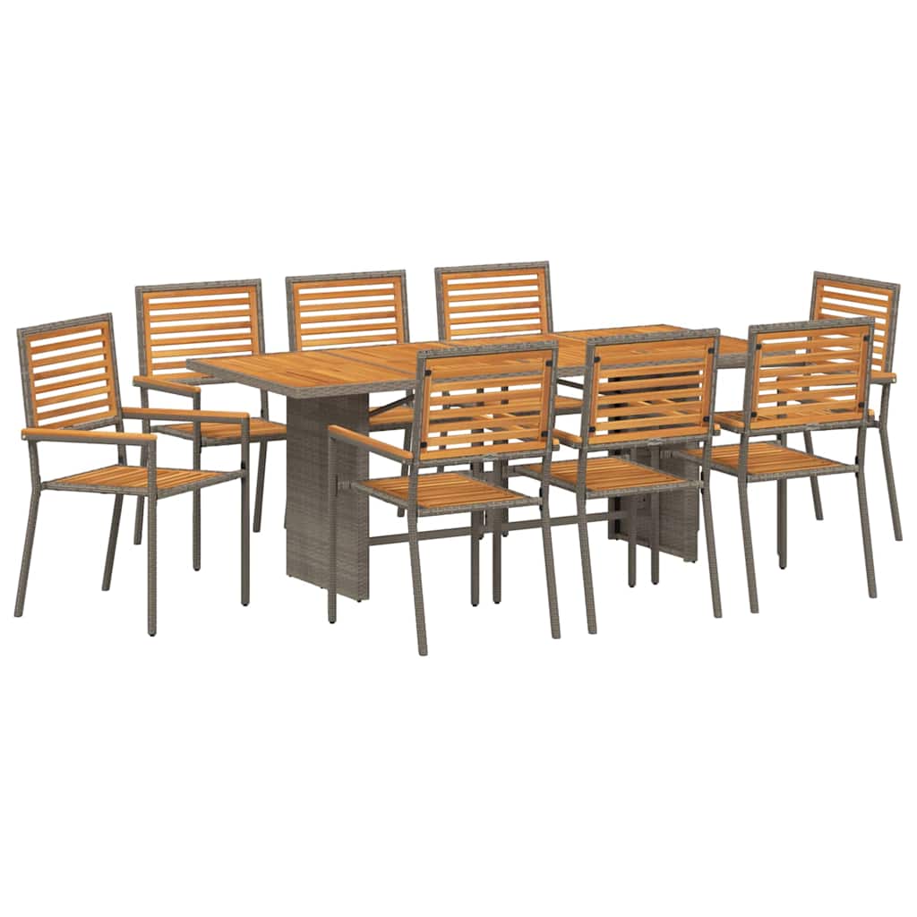 9-teilige Garten Essgruppe Graues Poly-Rattan Akazie