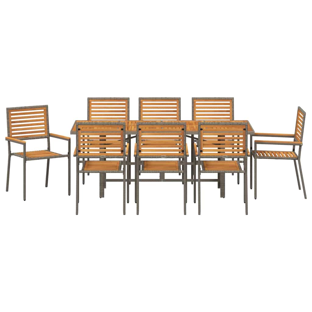 9-teilige Garten Essgruppe Graues Poly-Rattan Akazie