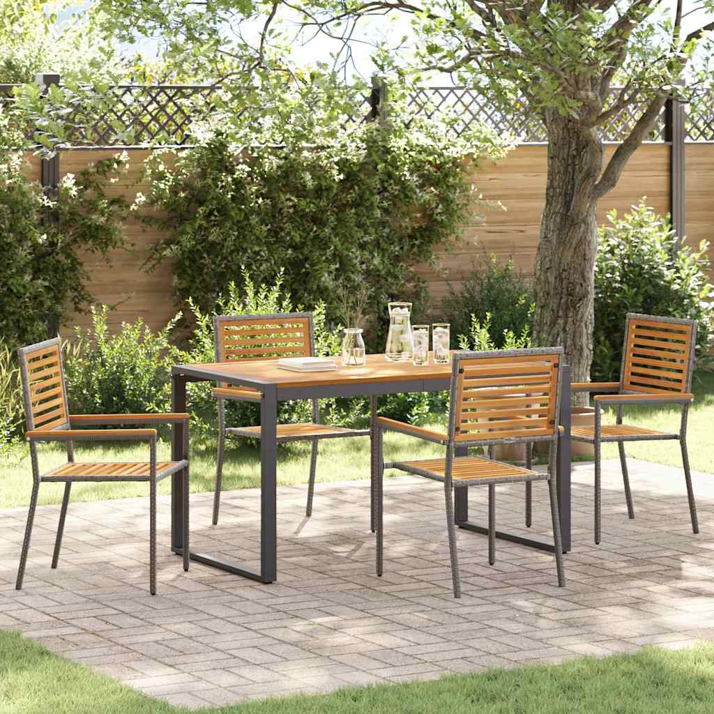5-teiliges Garten Esstischset Grau Poly Rattan Akazie