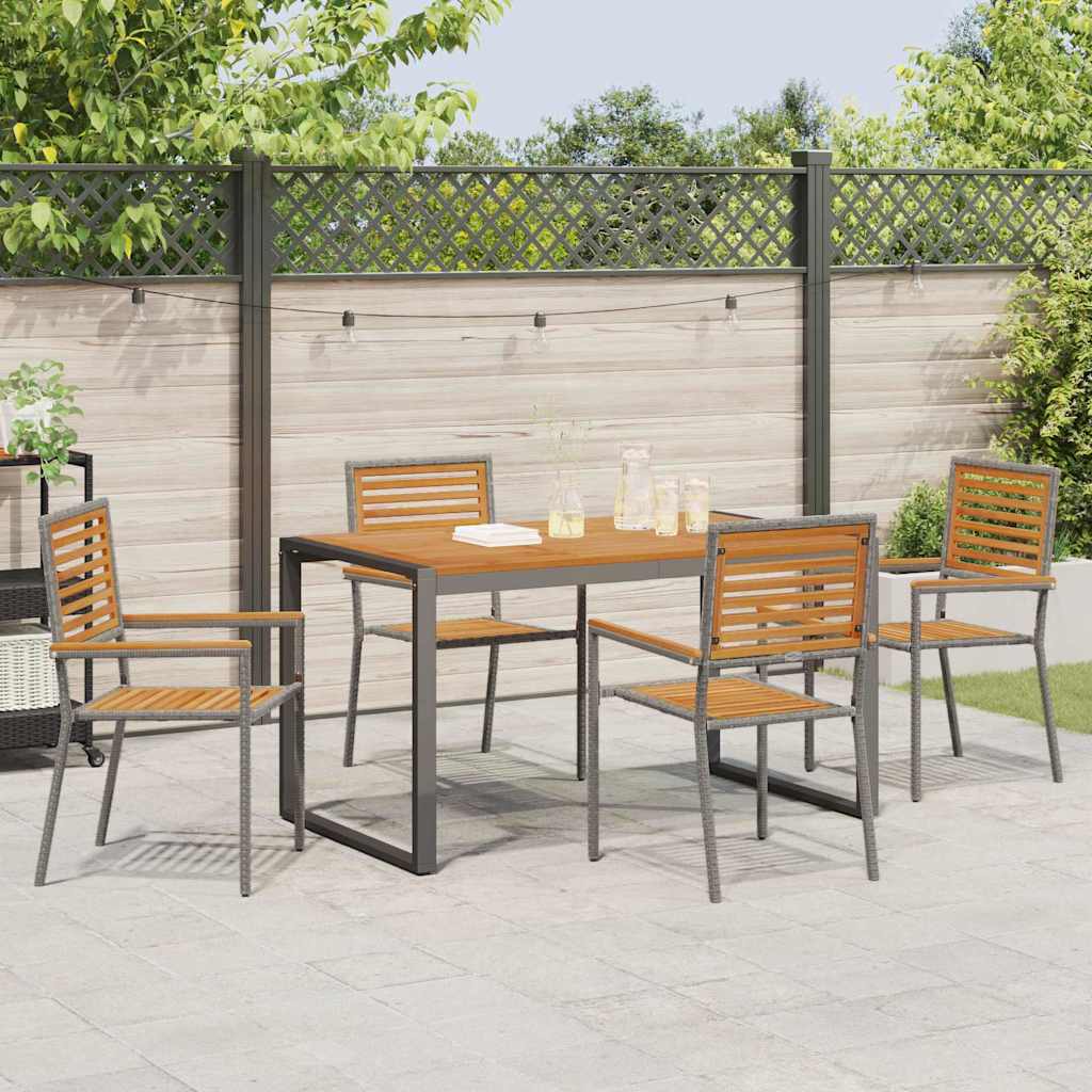 5-teiliges Garten Esstischset Grau Poly Rattan Akazie