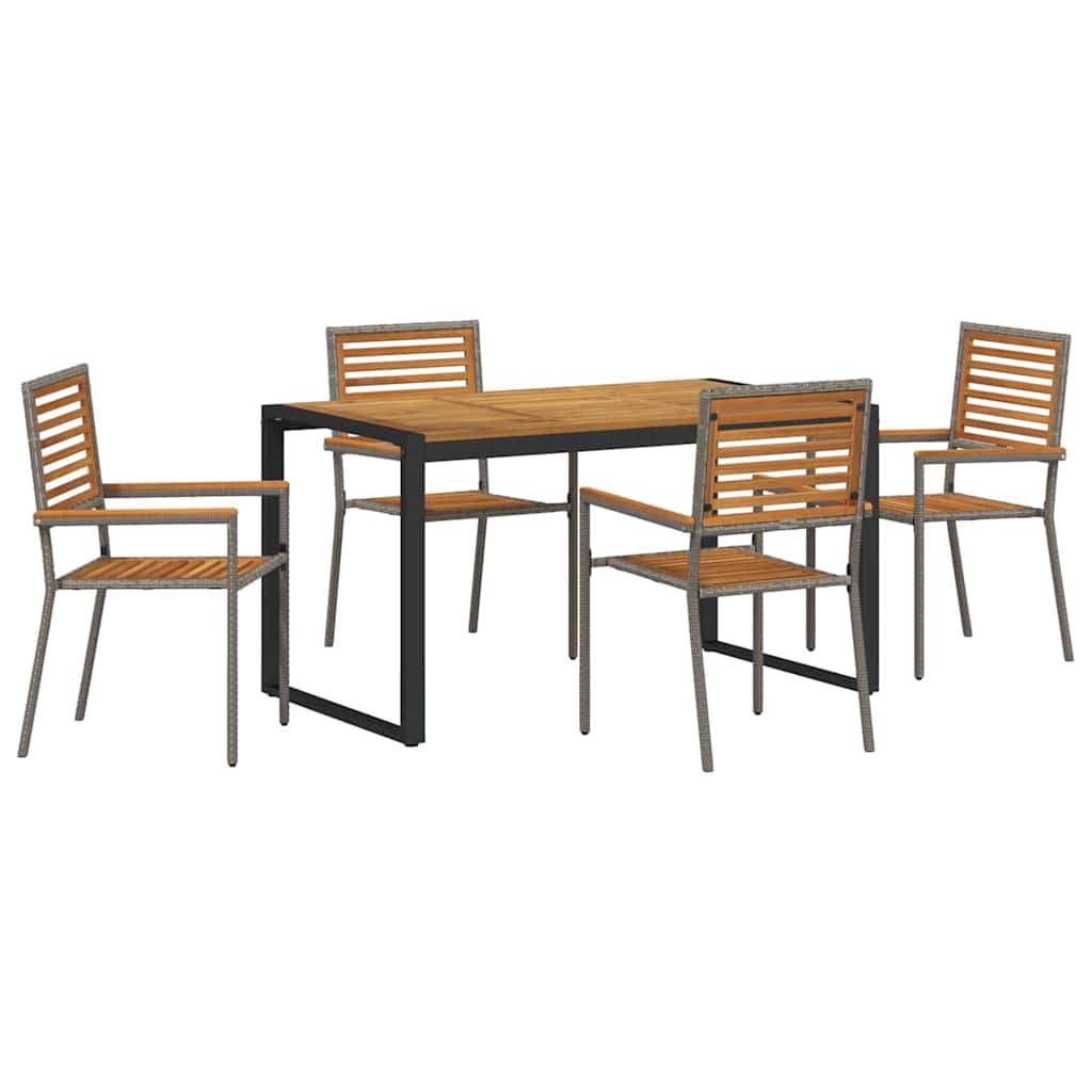 5-teiliges Garten Esstischset Grau Poly Rattan Akazie