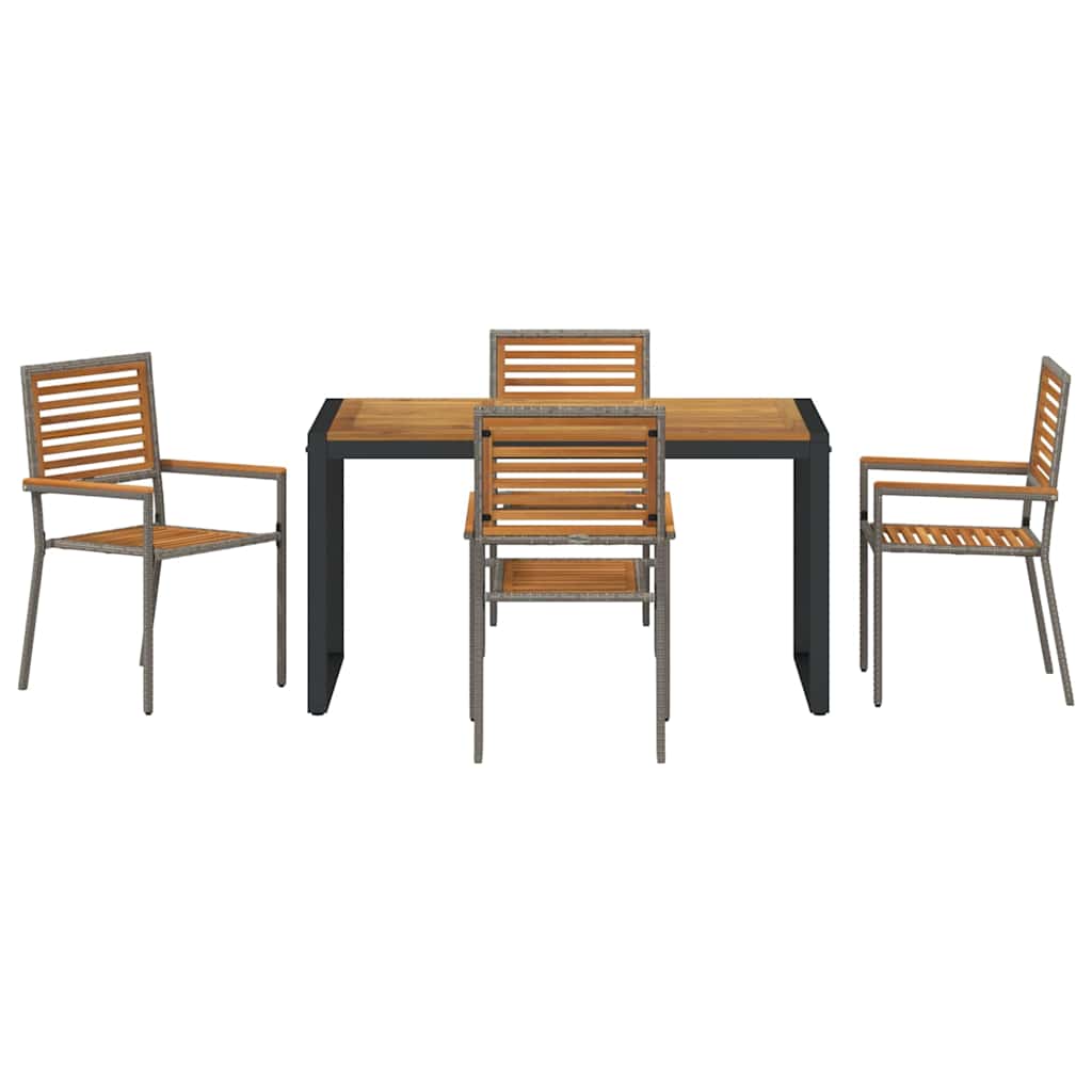 5-teiliges Garten Esstischset Grau Poly Rattan Akazie