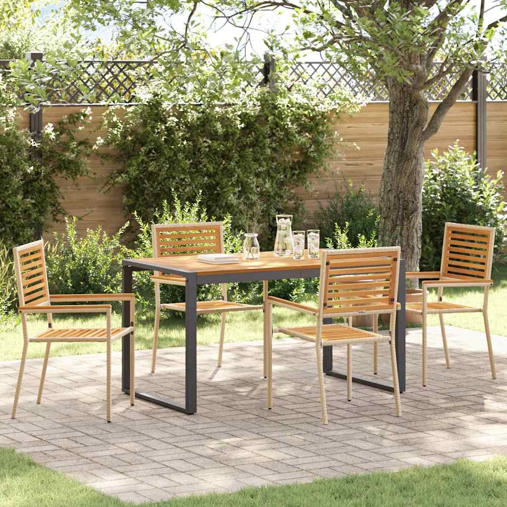 5-teiliges Garten Esszimmer Set Beige Poly Rattan Akazie
