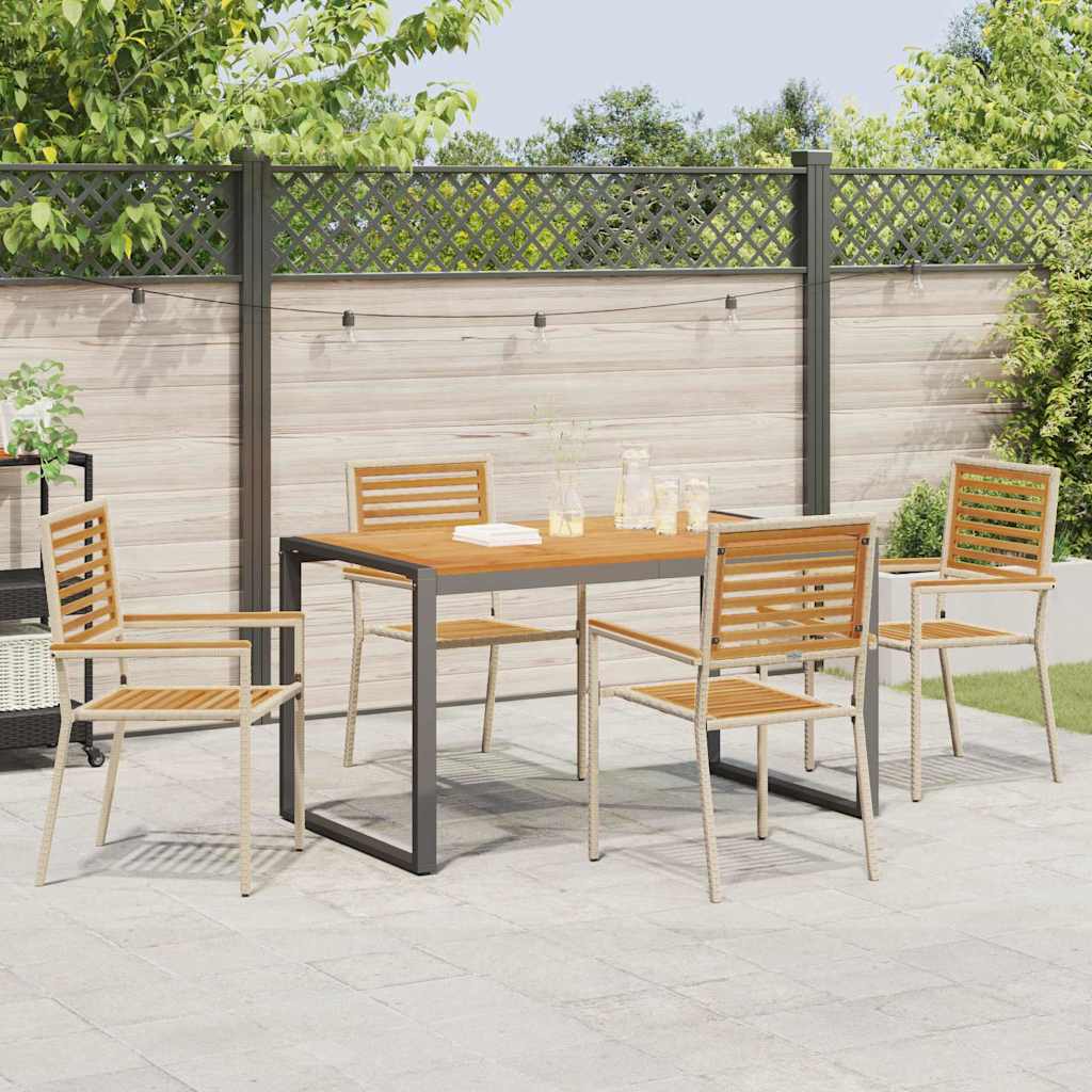 5-teiliges Garten Esszimmer Set Beige Poly Rattan Akazie