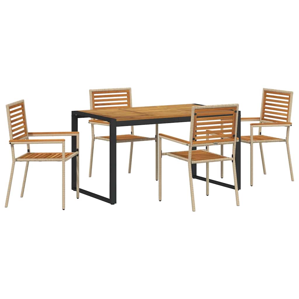 5-teiliges Garten Esszimmer Set Beige Poly Rattan Akazie