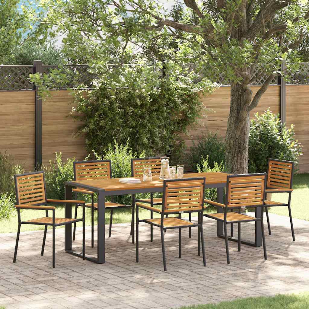 7 Teile Garten Essensemble Schwarz Poly Rattan Akazie
