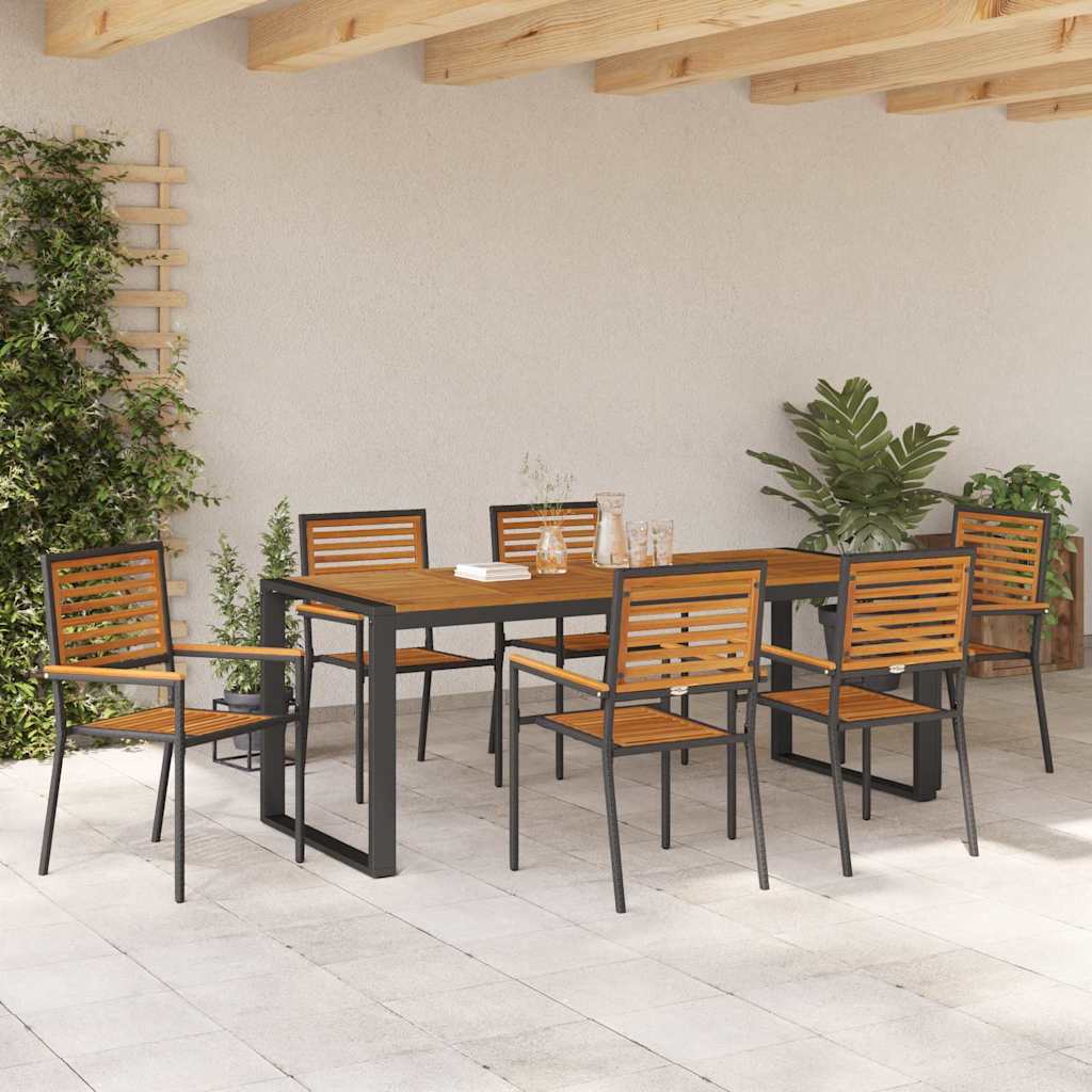 7 Teile Garten Essensemble Schwarz Poly Rattan Akazie