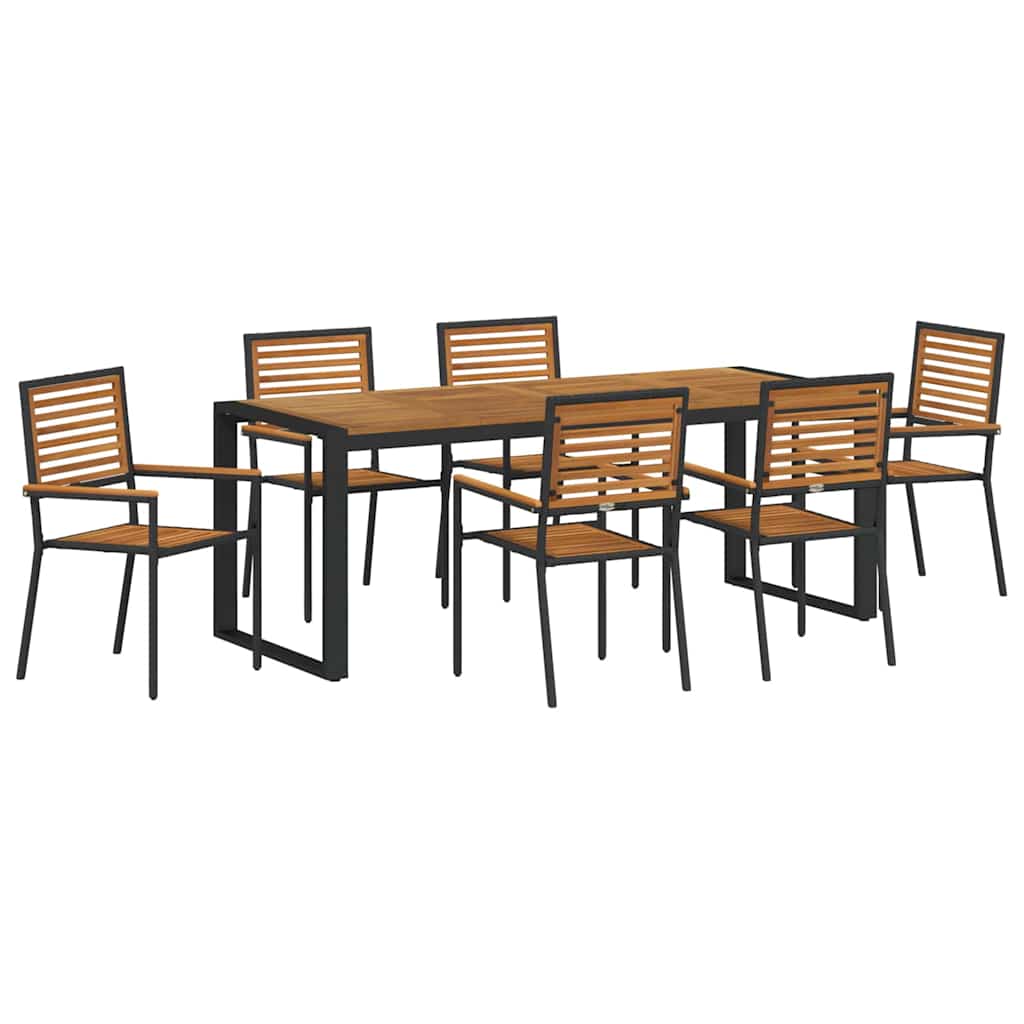 7 Teile Garten Essensemble Schwarz Poly Rattan Akazie