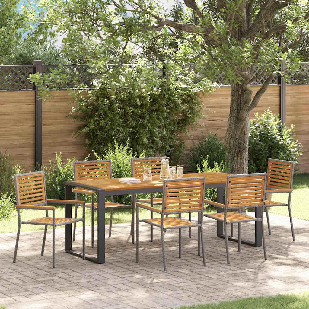 7-teiliges Garten Essset Grau Poly-Rattan Akazie