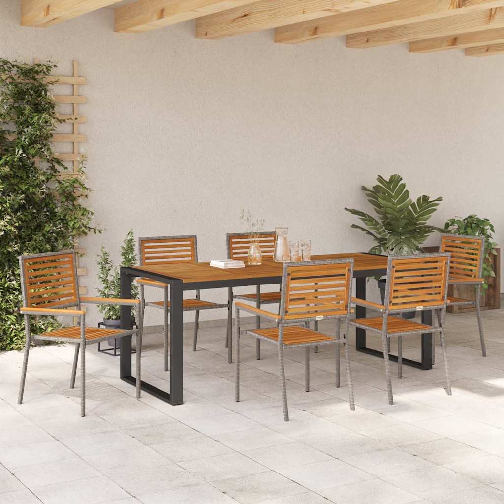 7-teiliges Garten Essset Grau Poly-Rattan Akazie