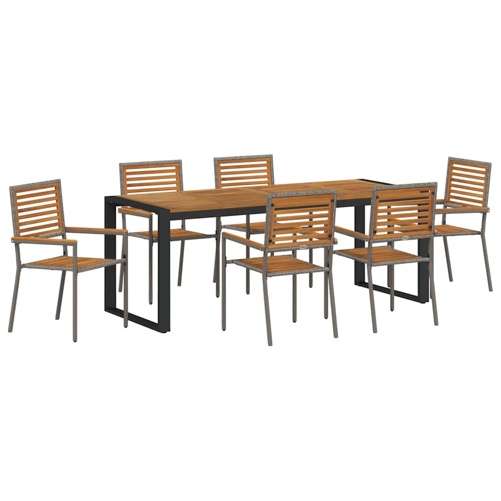 7-teiliges Garten Essset Grau Poly-Rattan Akazie