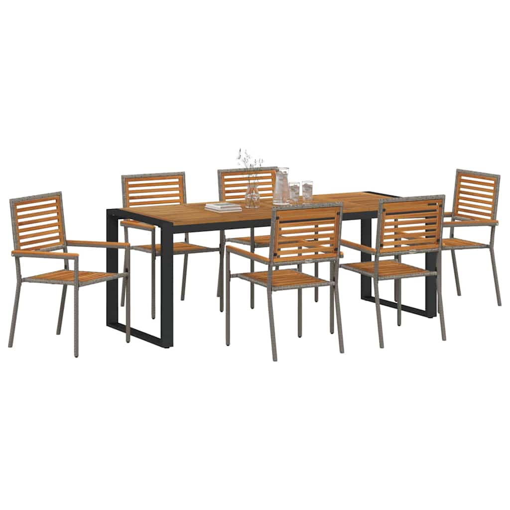 7-teiliges Garten Essset Grau Poly-Rattan Akazie