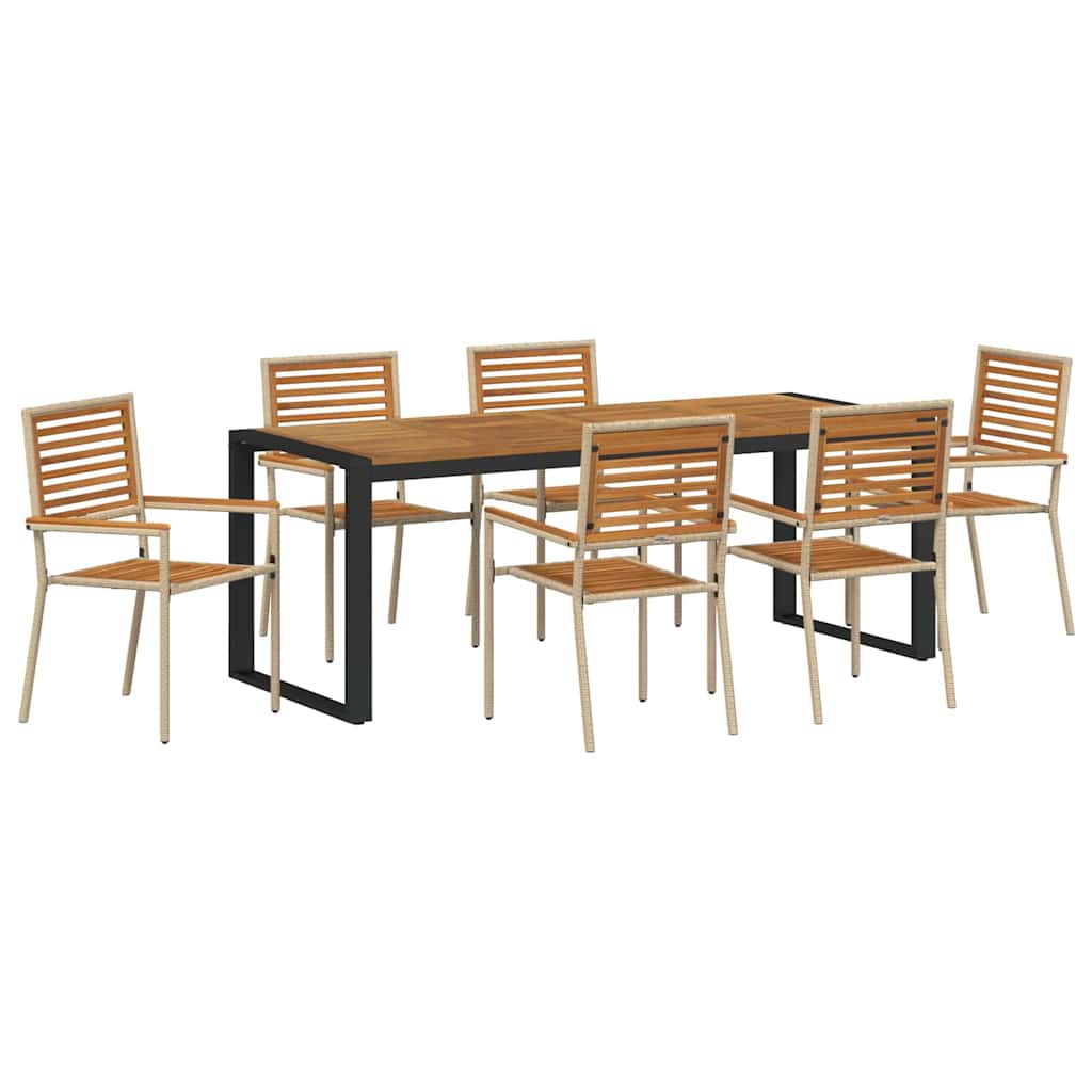 7-teiliges Garten Essset Beige Poly-Rattan Akazie