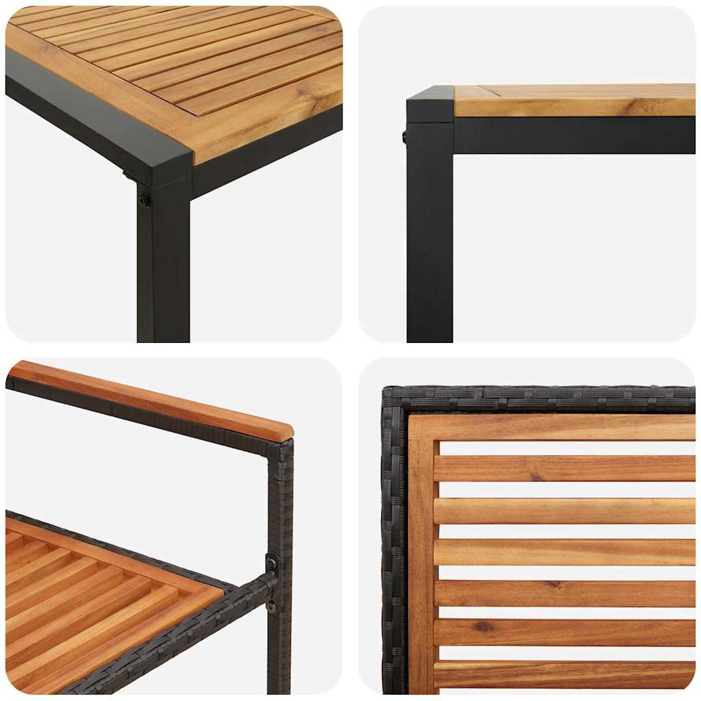 9-teiliges Garten Essgruppe Schwarz Poly Rattan Akazie