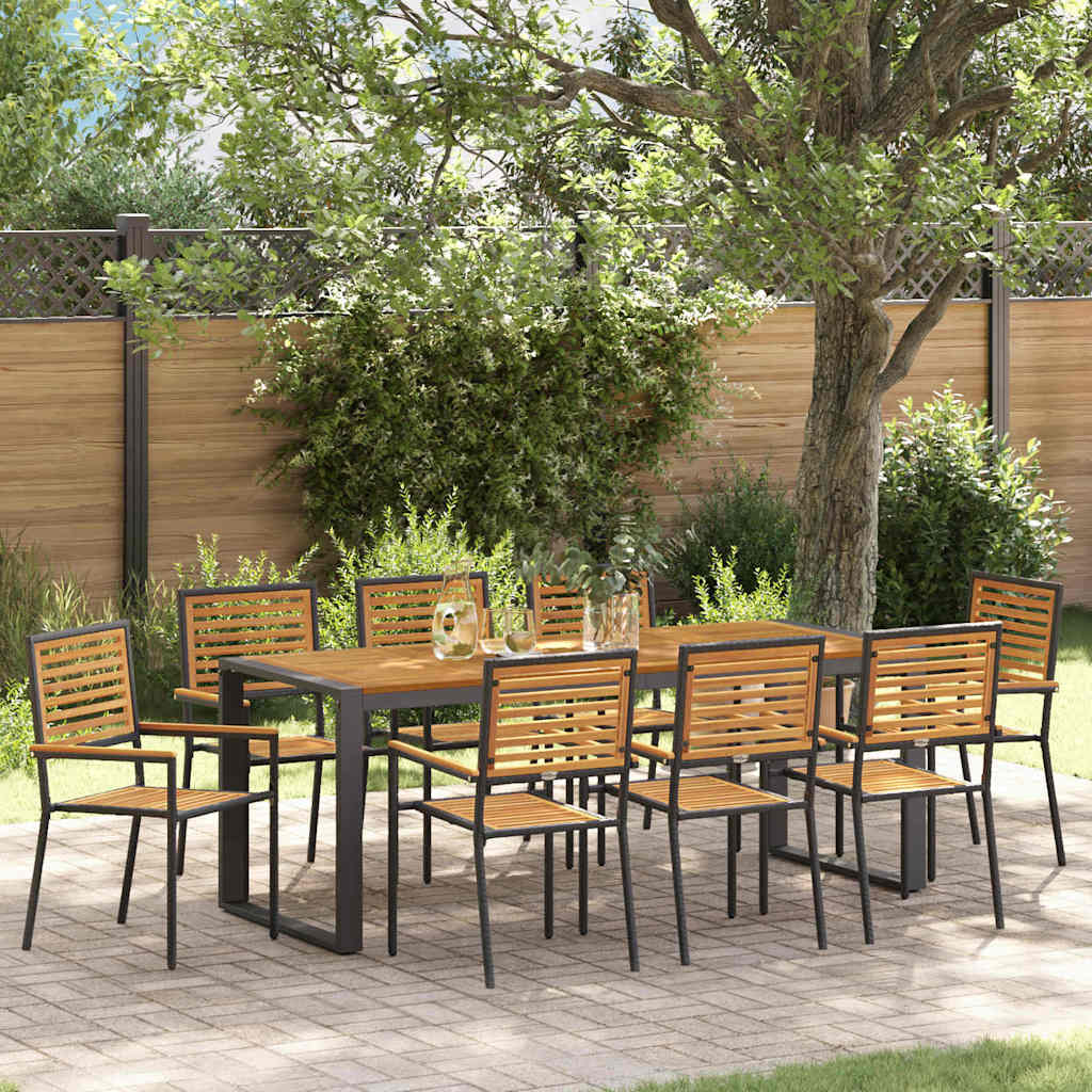 9-teiliges Garten Essgruppe Schwarz Poly Rattan Akazie