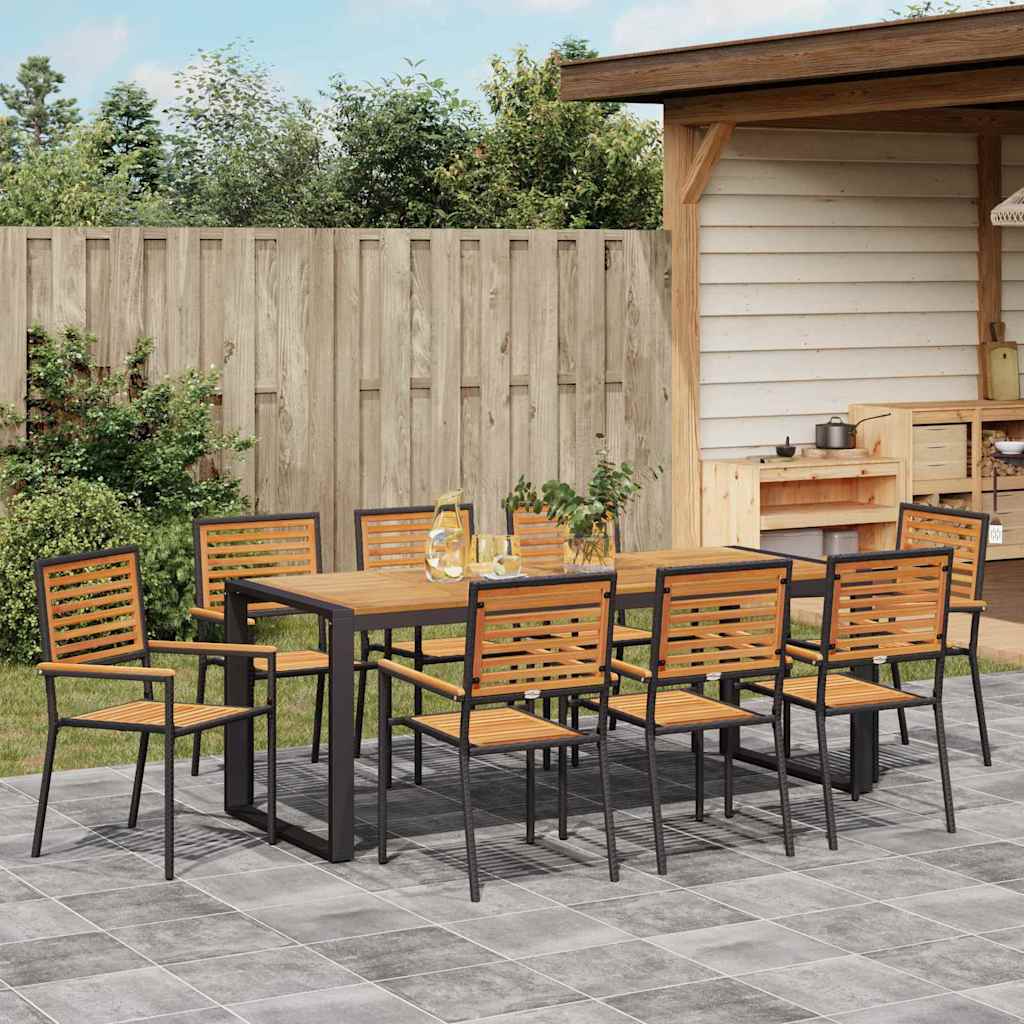 9-teiliges Garten Essgruppe Schwarz Poly Rattan Akazie