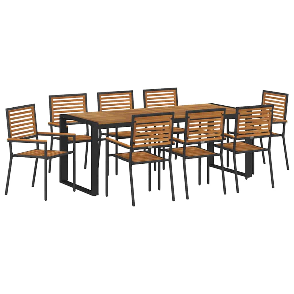 9-teiliges Garten Essgruppe Schwarz Poly Rattan Akazie