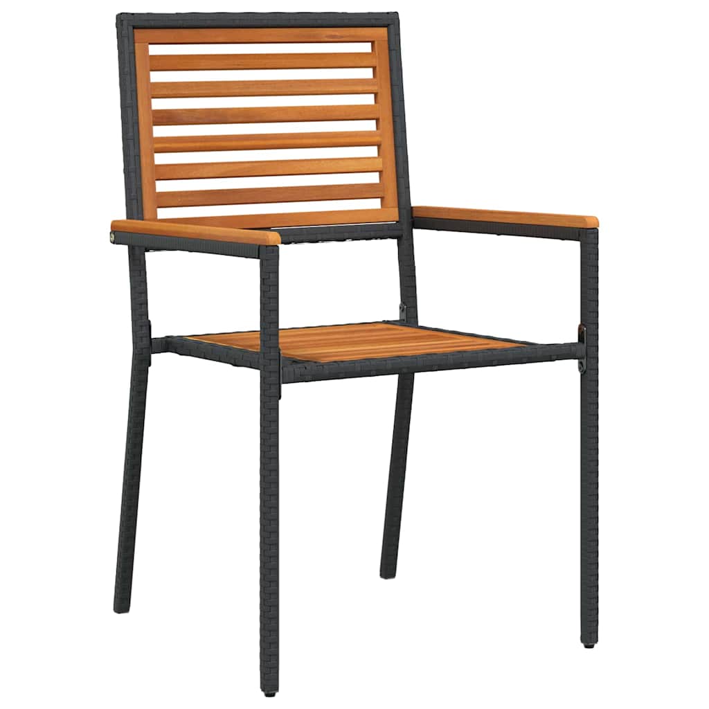 9-teiliges Garten Essgruppe Schwarz Poly Rattan Akazie
