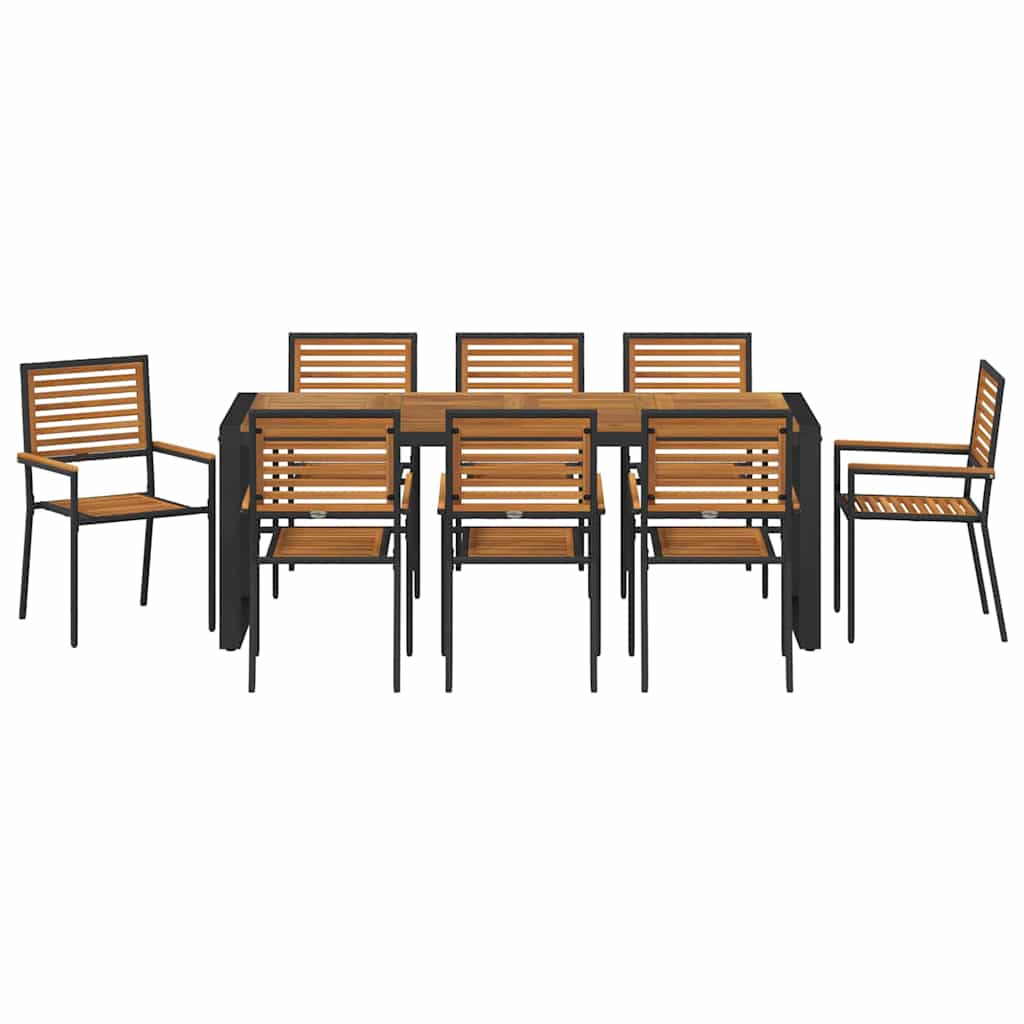9-teiliges Garten Essgruppe Schwarz Poly Rattan Akazie