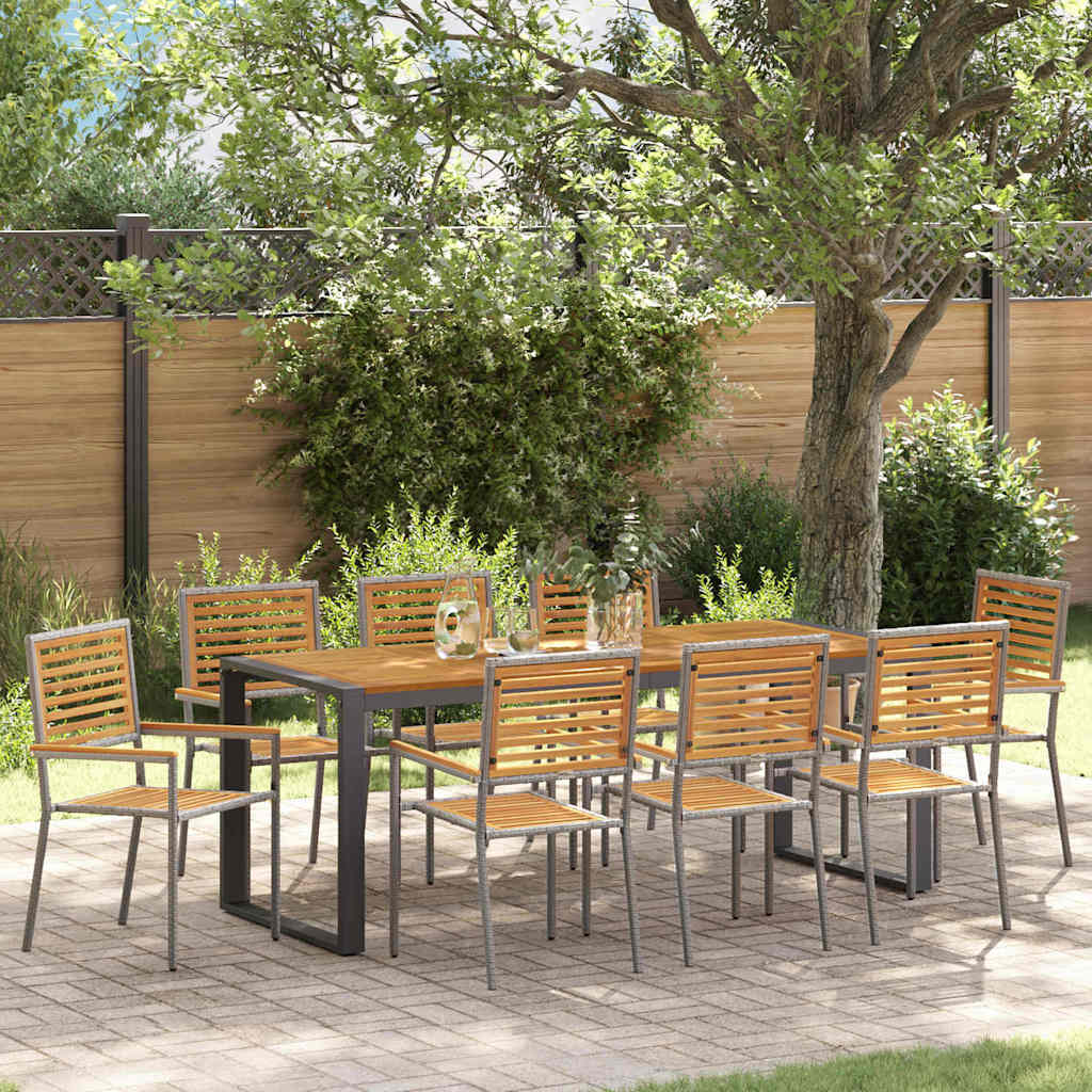 9-teiliges Garten Esszimmer Set Grau Poly-Rattan Akazie