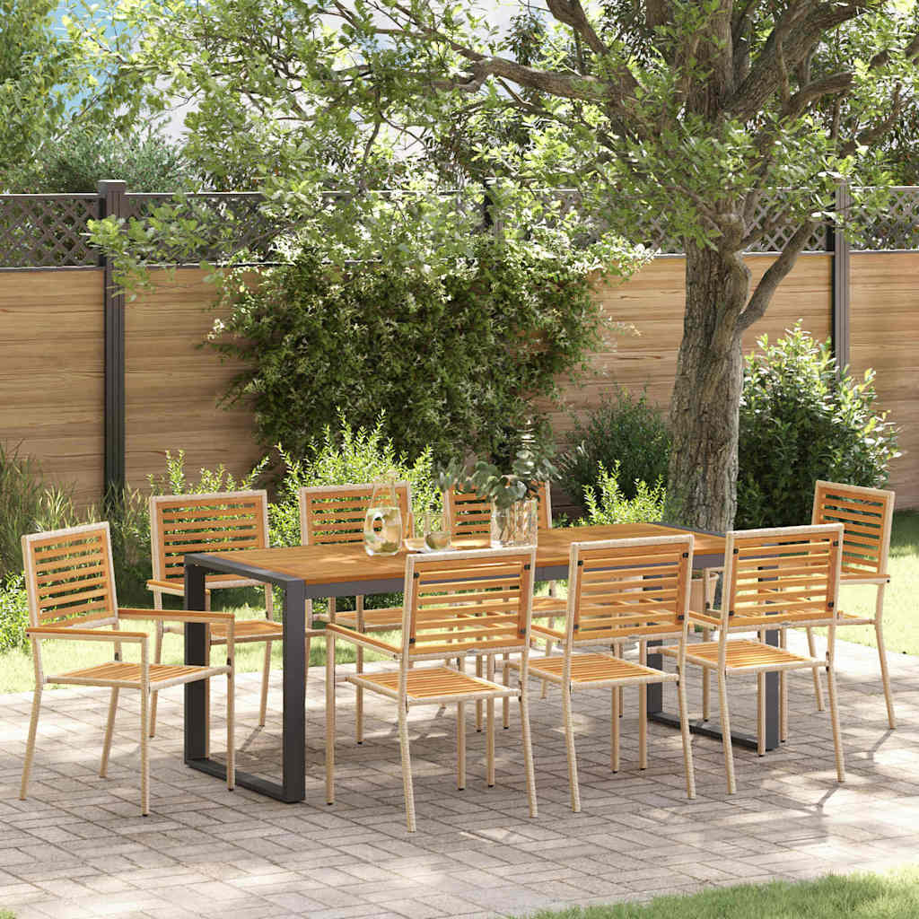 9 Teile Garten Esstischset Beige Poly Rattan Akazie
