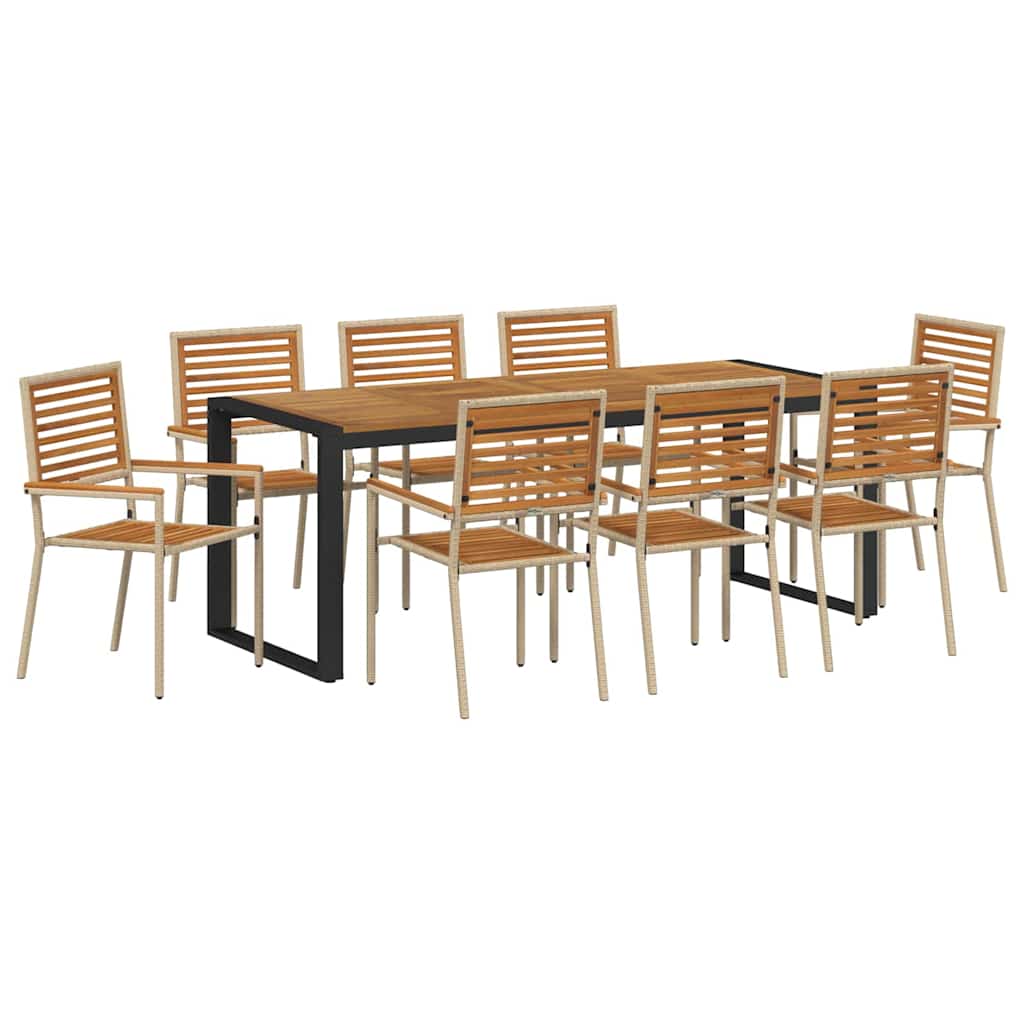 9 Teile Garten Esstischset Beige Poly Rattan Akazie