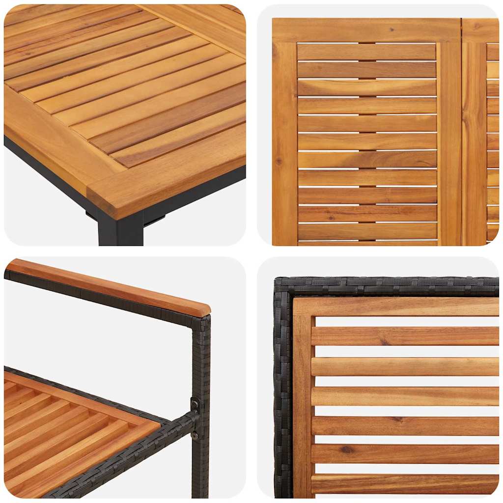 3-teiliges Garten Essset Schwarz Poly Rattan Akazienholz