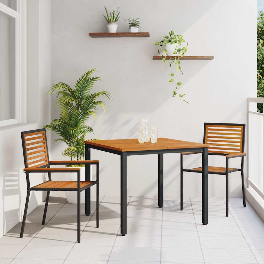 3-teiliges Garten Essset Schwarz Poly Rattan Akazienholz
