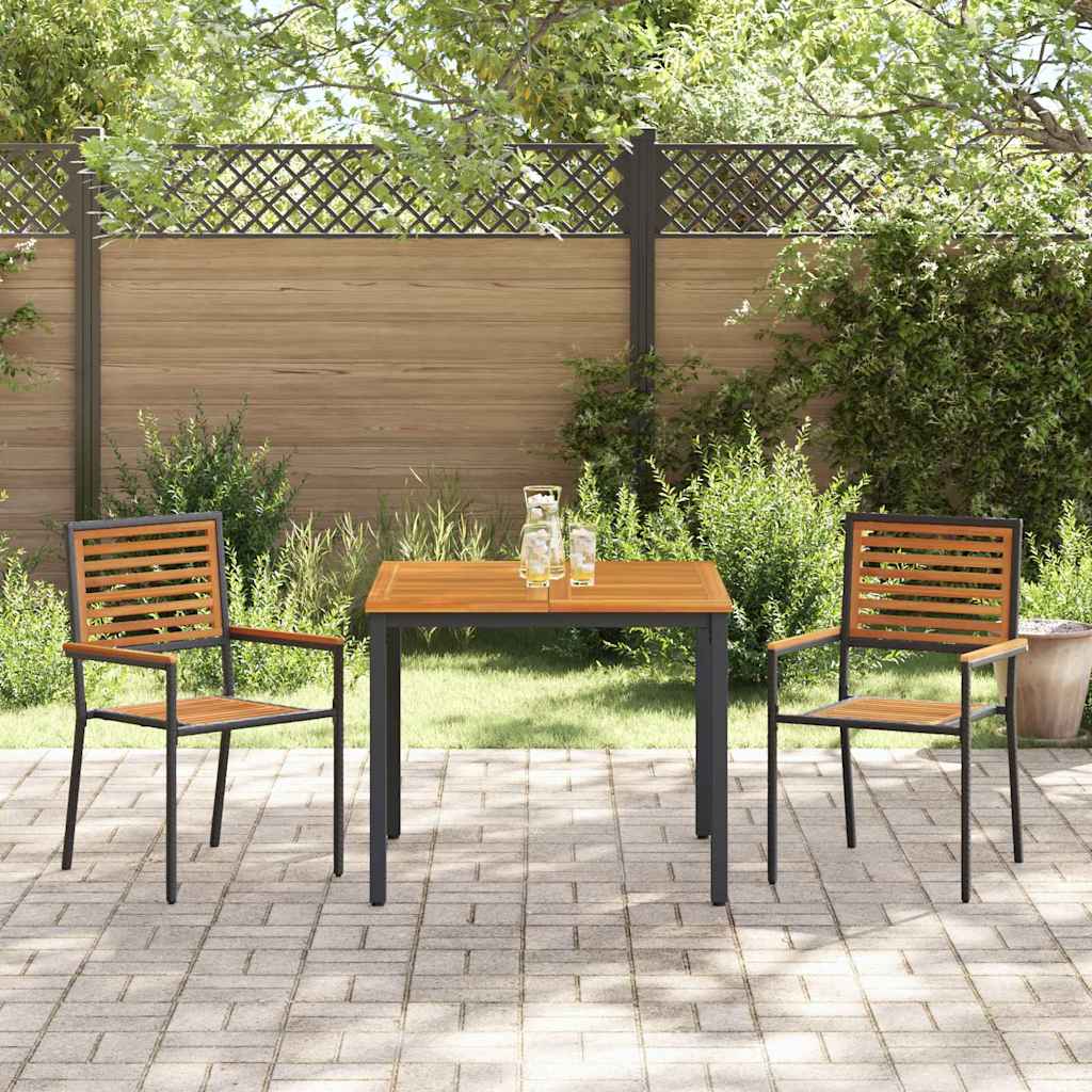 3-teiliges Garten Essset Schwarz Poly Rattan Akazienholz