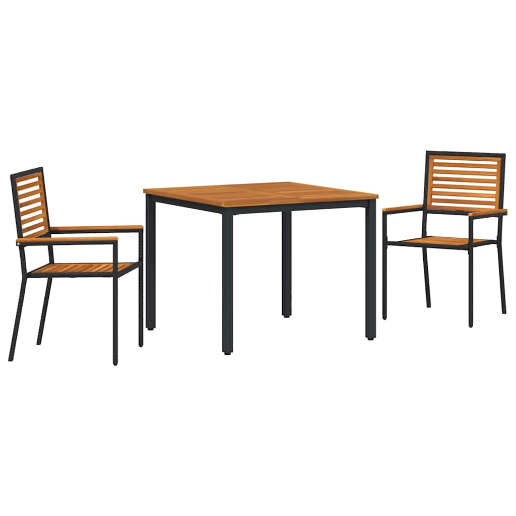 3-teiliges Garten Essset Schwarz Poly Rattan Akazienholz