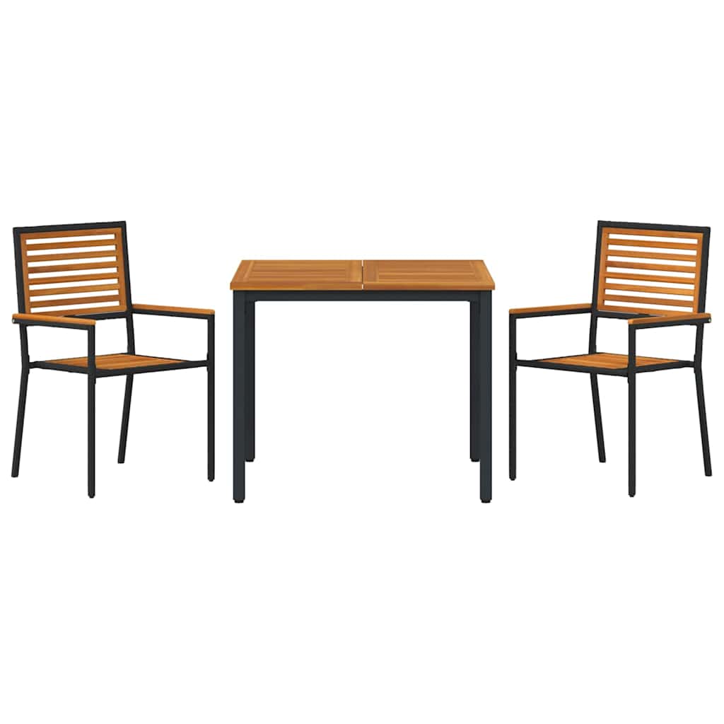 3-teiliges Garten Essset Schwarz Poly Rattan Akazienholz
