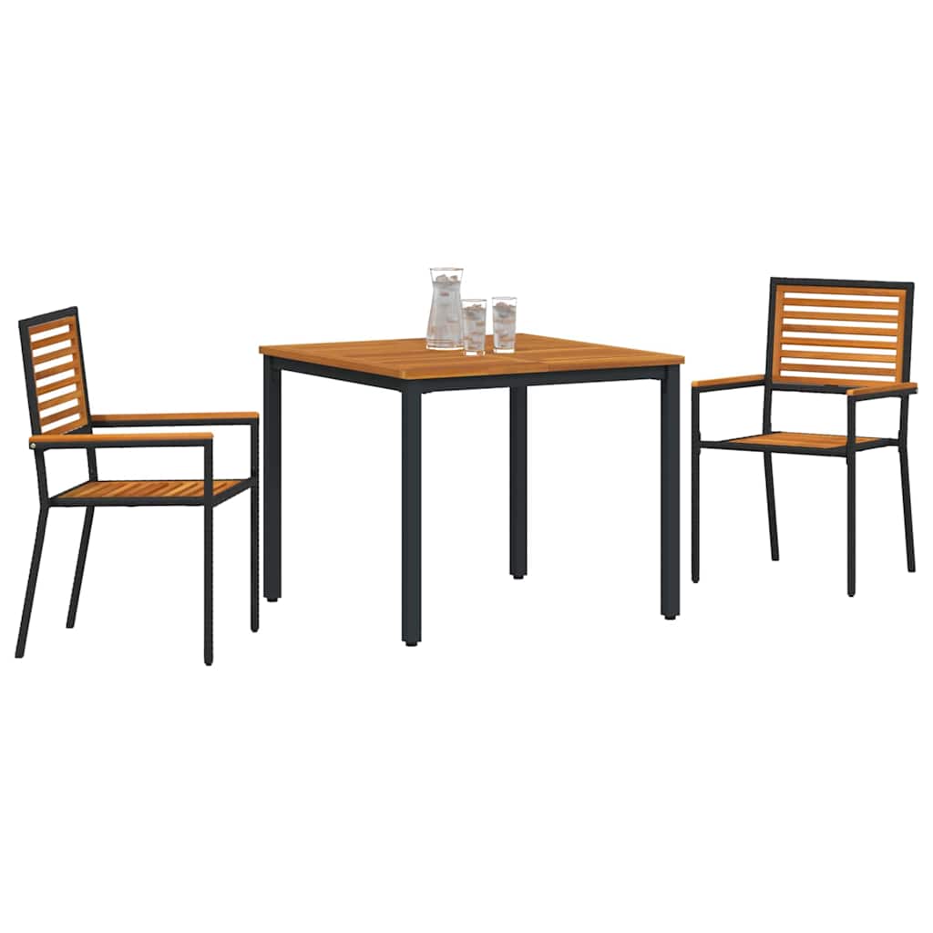 3-teiliges Garten Essset Schwarz Poly Rattan Akazienholz