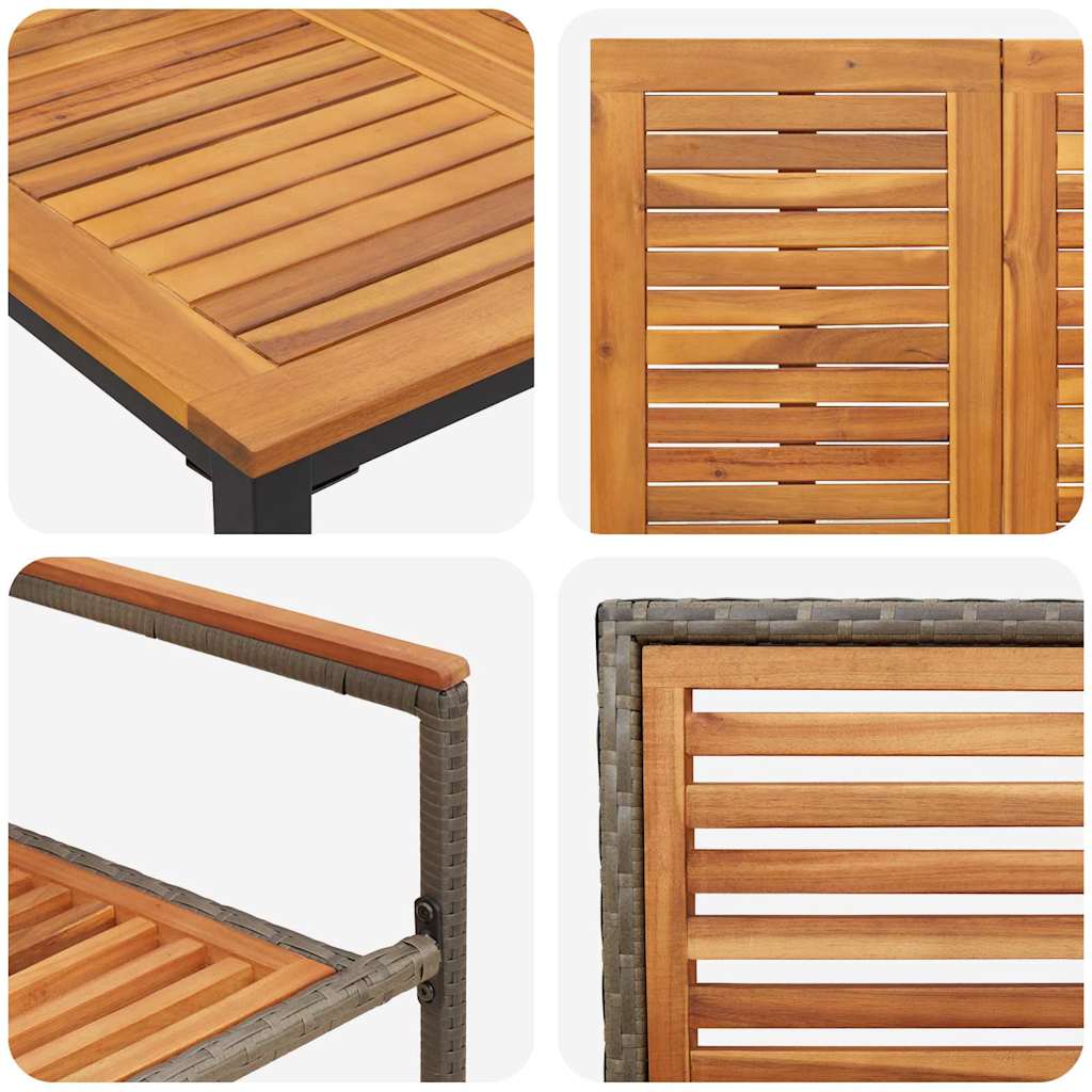 3-teilige Garten Essgruppe Grau Poly-Rattan Akazie