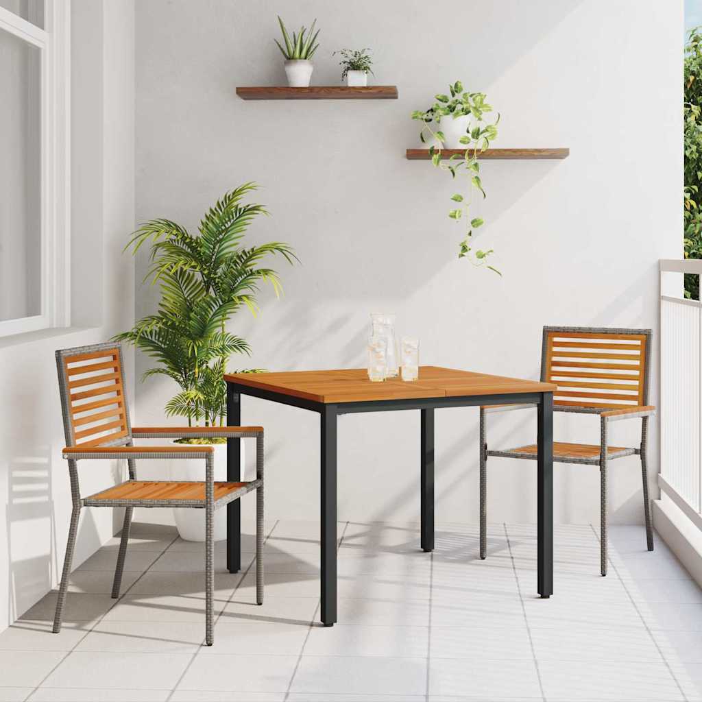 3-teilige Garten Essgruppe Grau Poly-Rattan Akazie