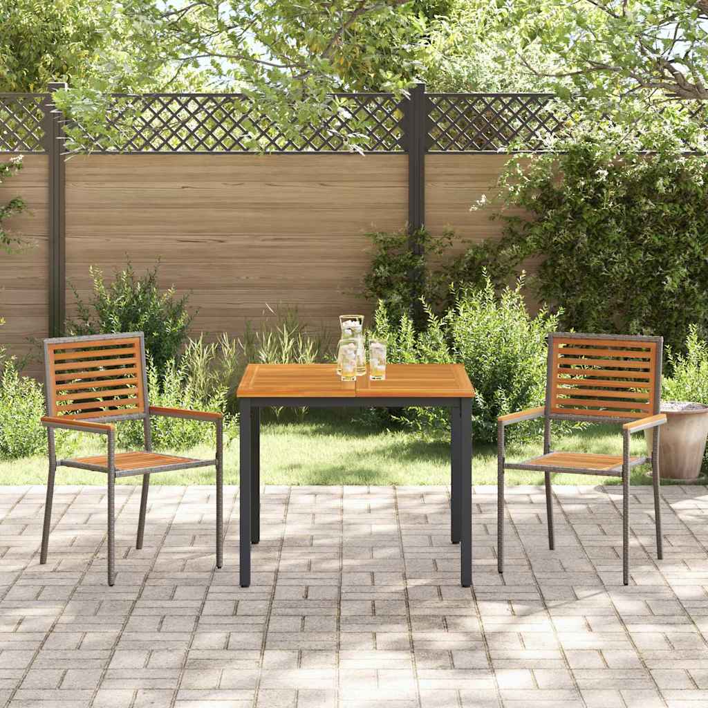 3-teilige Garten Essgruppe Grau Poly-Rattan Akazie