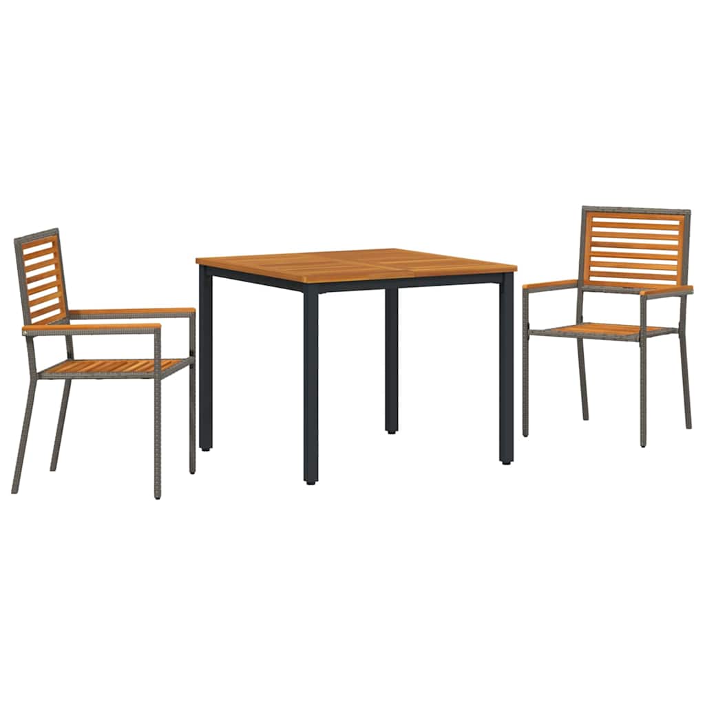 3-teilige Garten Essgruppe Grau Poly-Rattan Akazie
