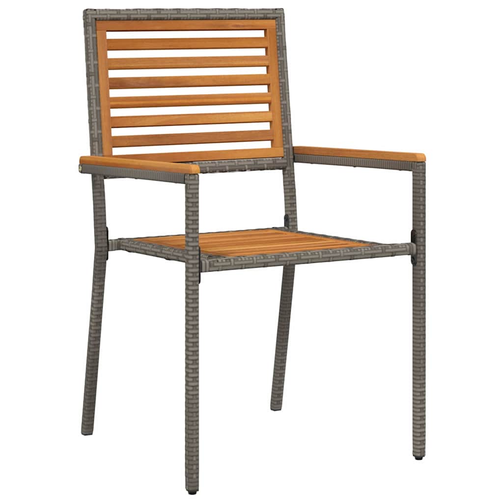 3-teilige Garten Essgruppe Grau Poly-Rattan Akazie