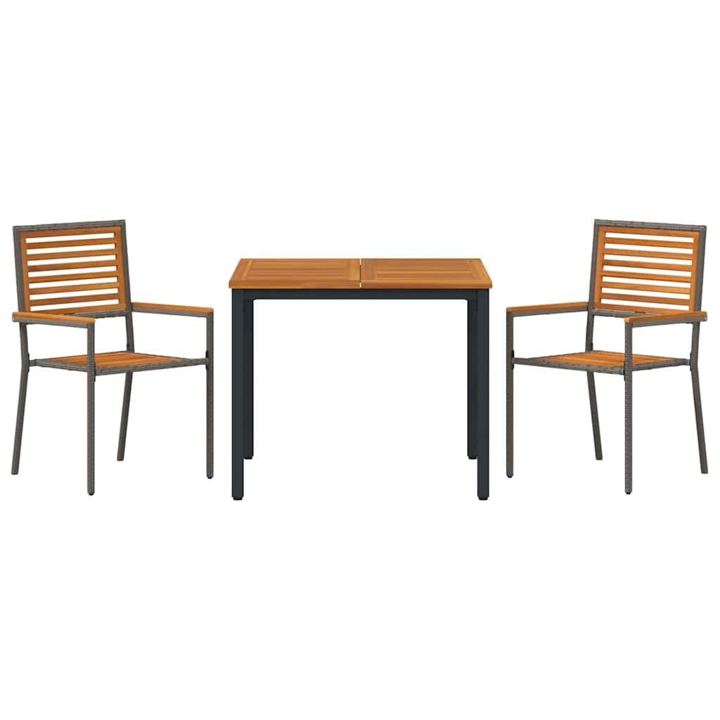 3-teilige Garten Essgruppe Grau Poly-Rattan Akazie