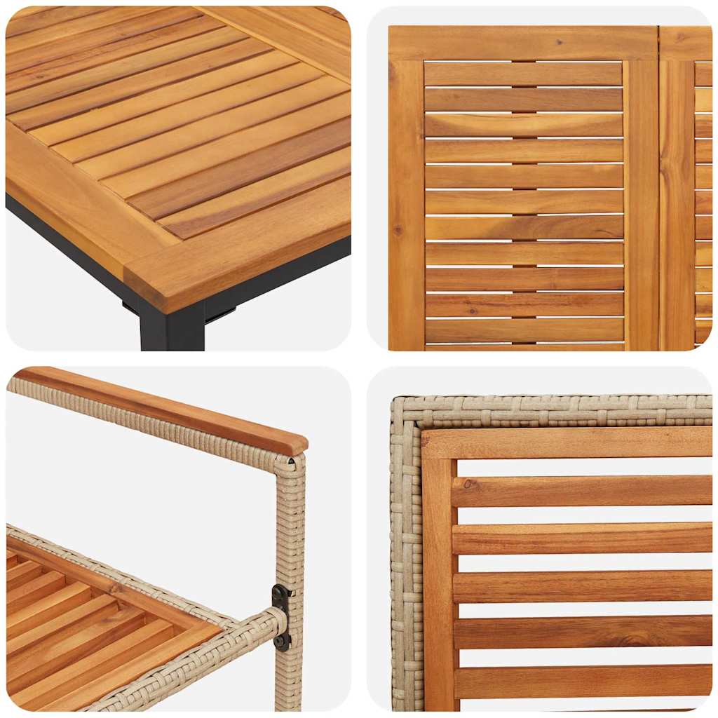 3-teilige Garten Essgruppe Beige Poly Rattan Akazie