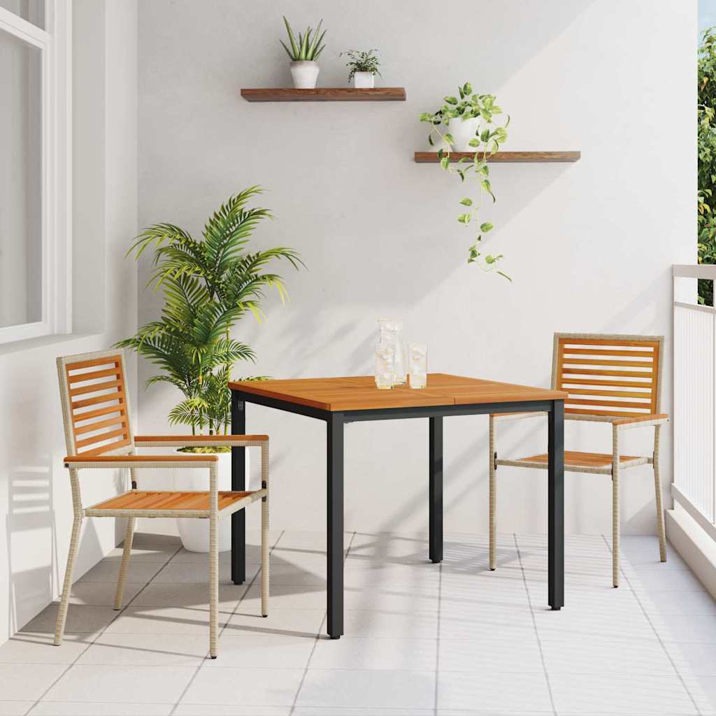 3-teilige Garten Essgruppe Beige Poly Rattan Akazie