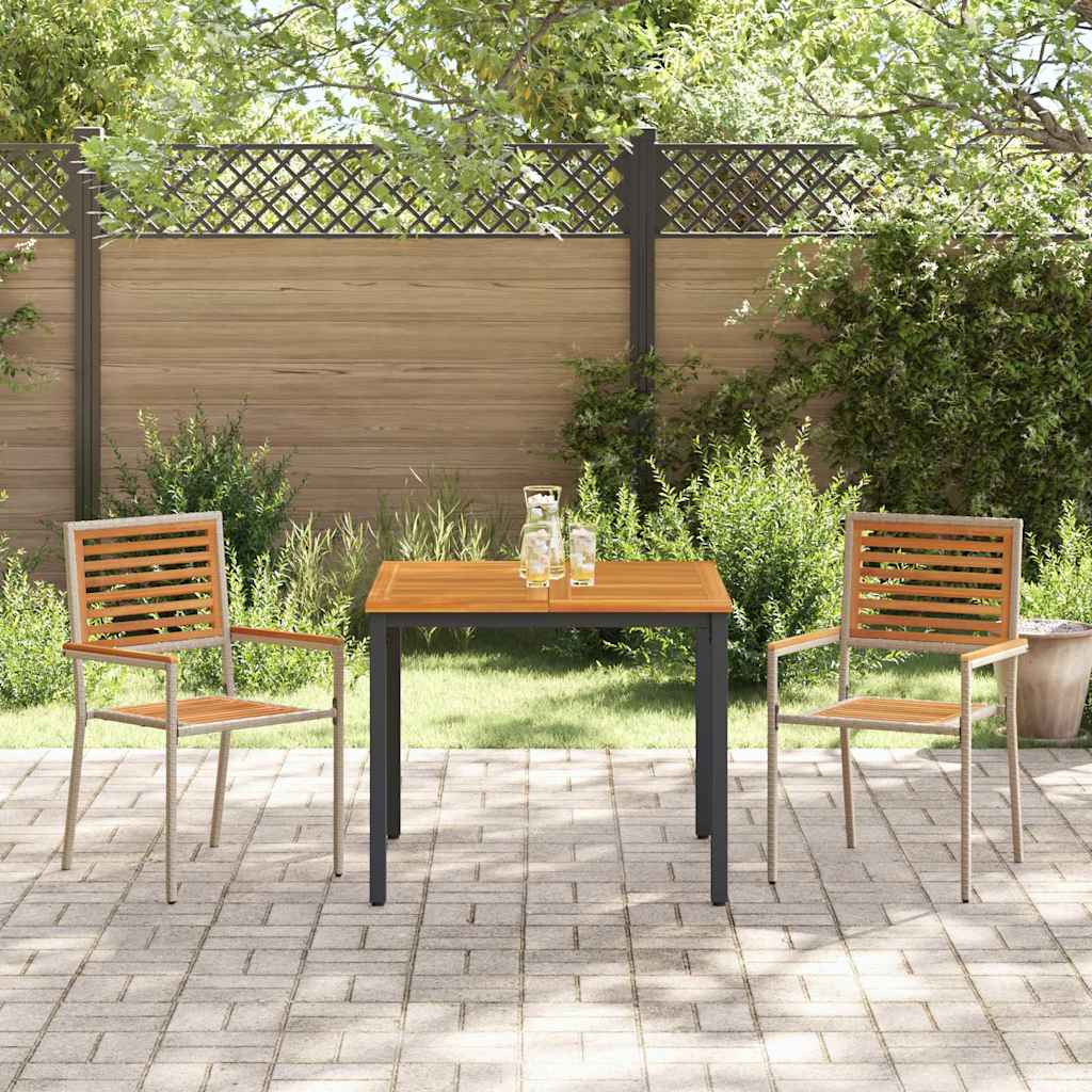 3-teilige Garten Essgruppe Beige Poly Rattan Akazie