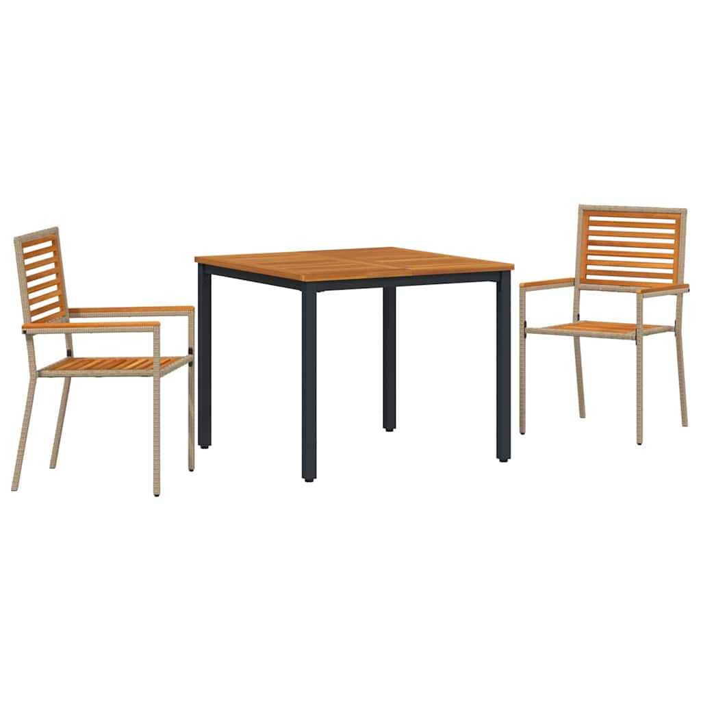 3-teilige Garten Essgruppe Beige Poly Rattan Akazie