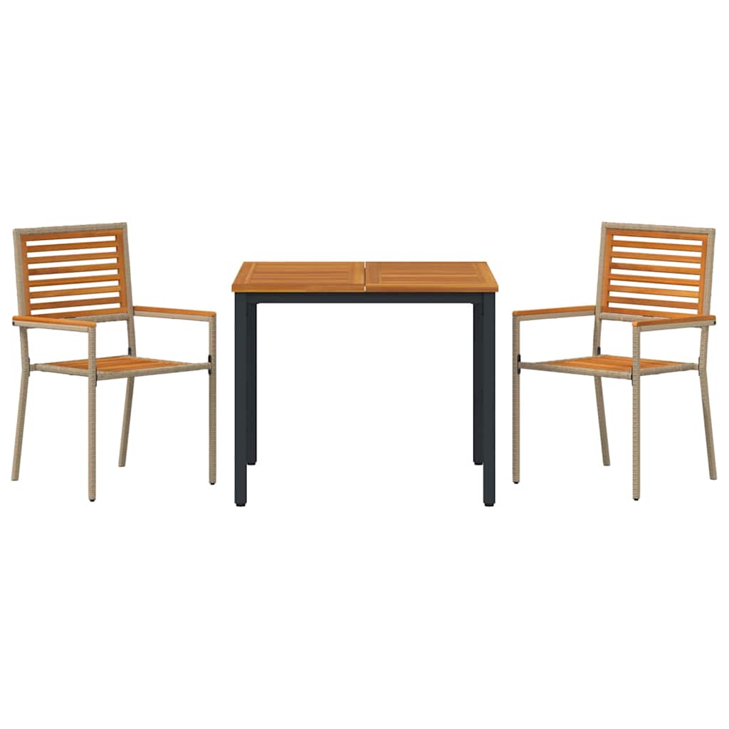 3-teilige Garten Essgruppe Beige Poly Rattan Akazie