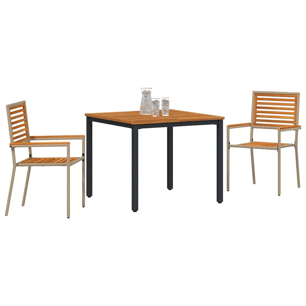 3-teilige Garten Essgruppe Beige Poly Rattan Akazie